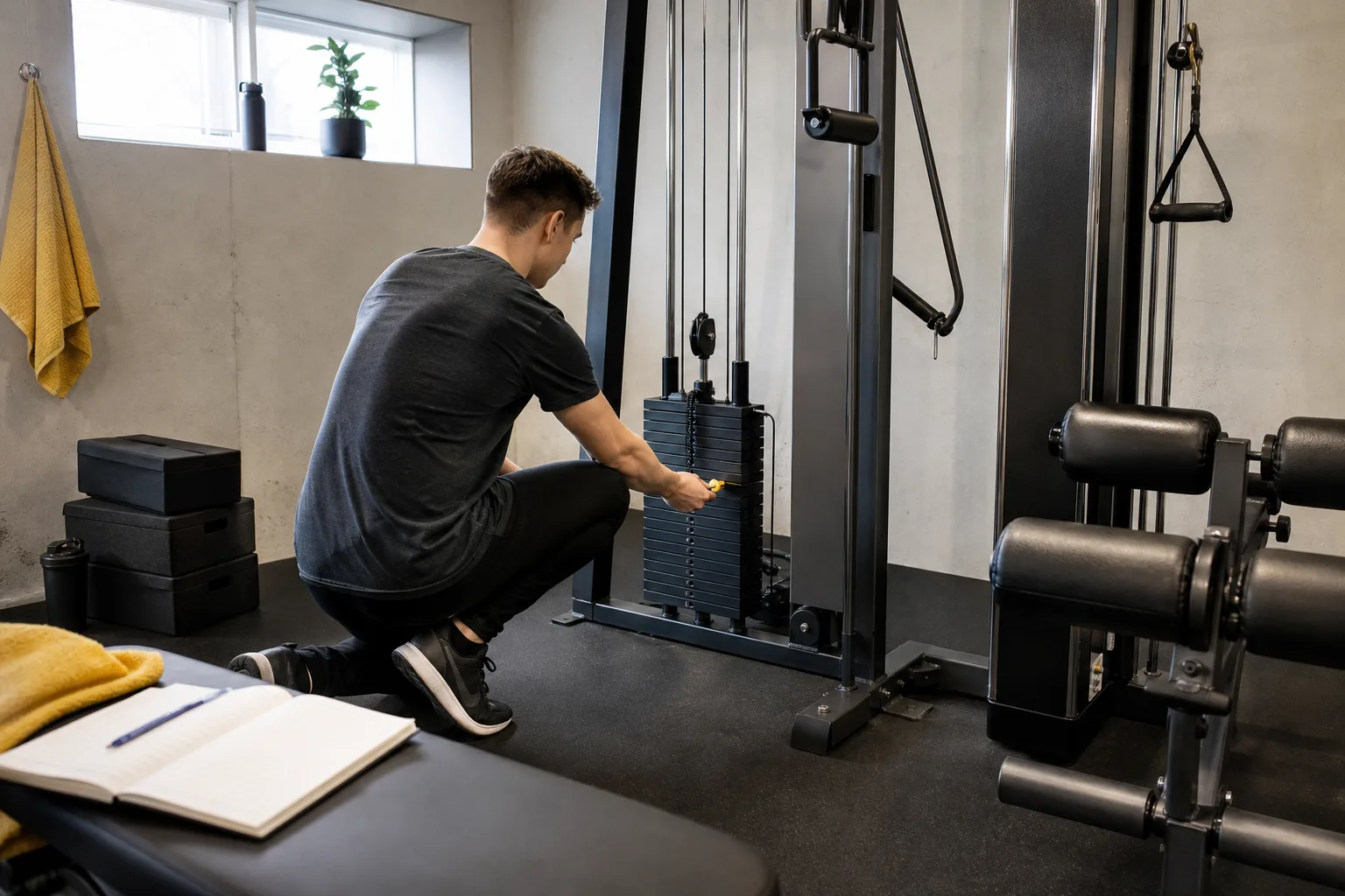 Viktmagasin med väljarsprint för att ändra belastningen mellan övningar