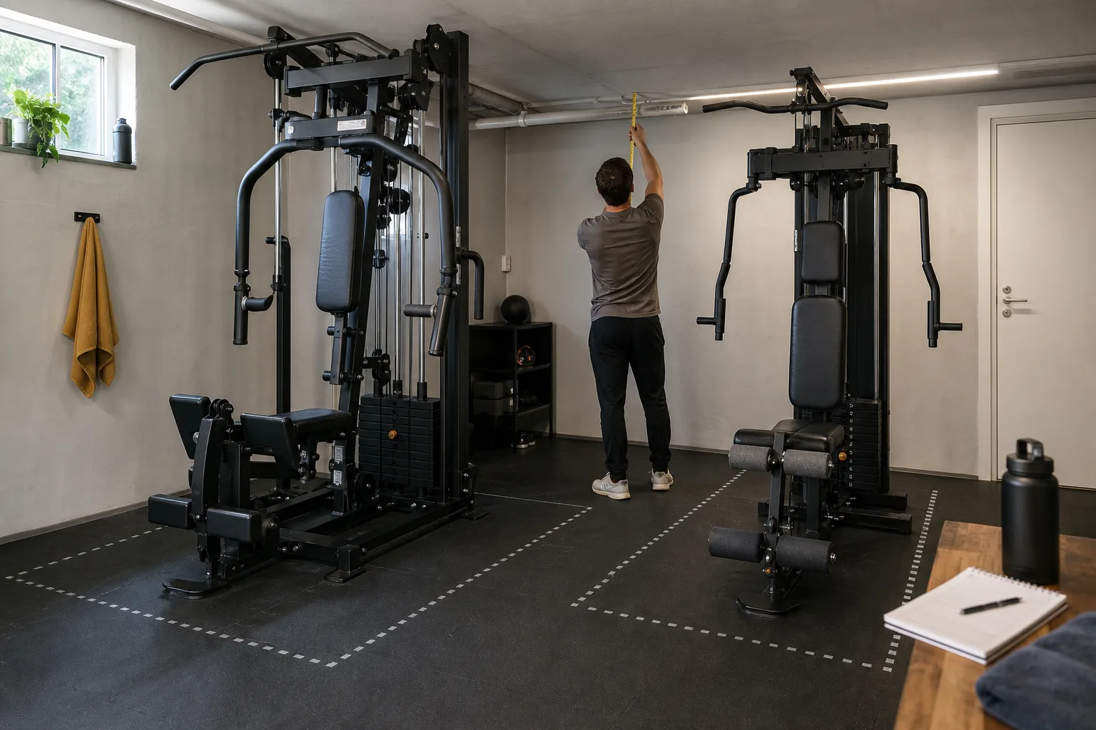 Två multigym med viktmagasin bredvid varandra i ett träningsrum