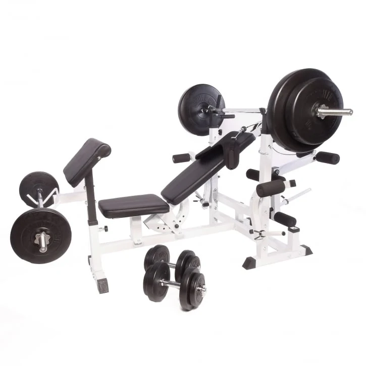 Multigym BASIC White med bänk och viktskivor