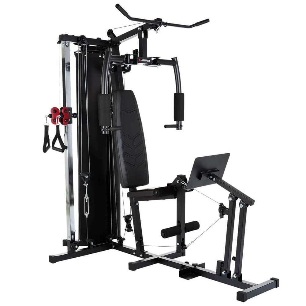 Multigym med viktmagasin och benpress
